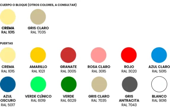 Colores taquillas metalicas